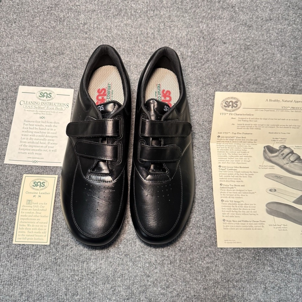 SAS VTO Black Men's Size 12.5 M Comfort Walking Shoes Hook & Loop New